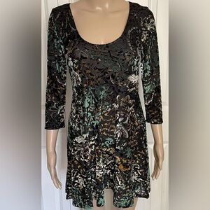 Free People Black Velvet Burnout Mini Dress, Y2k, Black, Size Medium